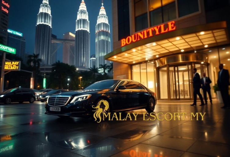 Luxury car parked outside the Bountytle hotel in Kuala Lumpur, with the Petronas Towers in the background.